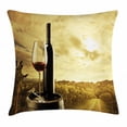 thumbnail image 1 of Wine Throw Pillow Cushion Cover, Red Wine Bottle and Glass on Wooden Barrel Dramatic Sky Agriculture, Decorative Square Accent Pillow Case, 20 X 20 Inches, Light Coffee Green Black, by Ambesonne, 1 of 2