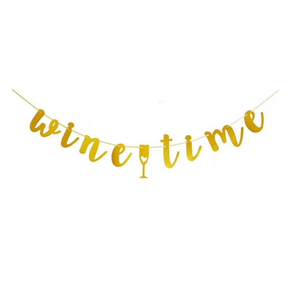 Wine Time Banner, Gold Paper Sign Garlands for Tasting Party, Drink/Wine/Alcohol Party Decorations