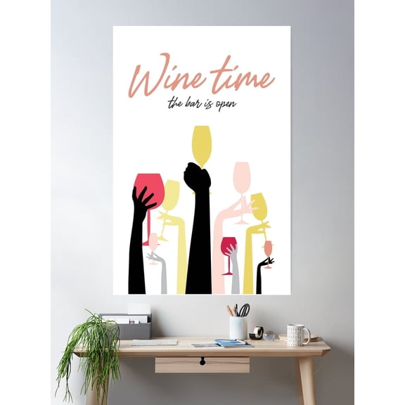 Wine Time The Bar Is Open Poster Wall Art, Modern Wall Decor For Living Room Bedroom, 8x12 UNFRAMED