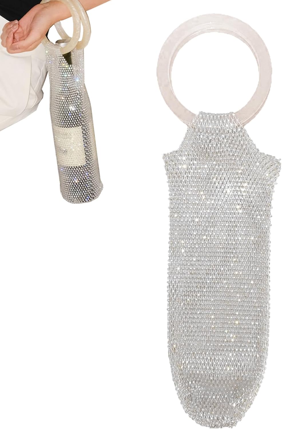 Wine Racking Tote Wine Tote – Rhinestone Reusable Bag, Mesh Champagne Bottle Carrier ...