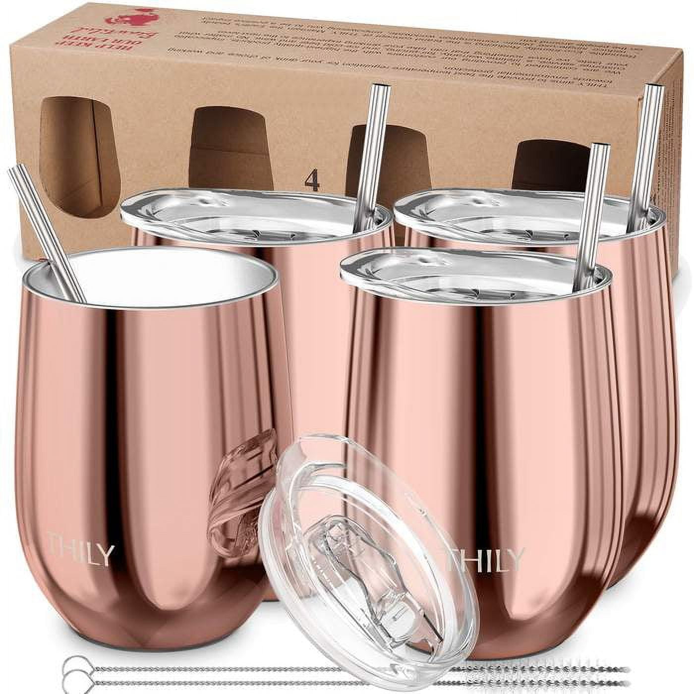 COMOOO Rose Gold Wine Tumbler 12oz Insulated Wine Cup 4 Pack with Lid and  Straw Stainless Steel Wine Glass Tumbler for Gift for Women, Coffee, Wine,  Champagne, Cocktails, Rose Gold - Yahoo Shopping