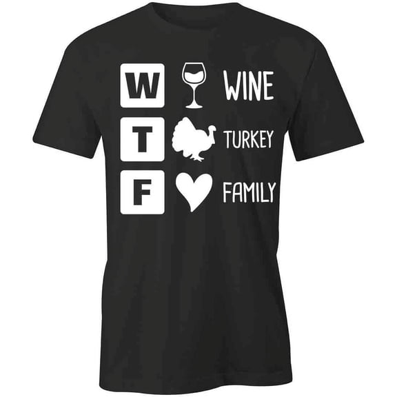 Wine Turkey Family T-Shirt | Cute Thanksgiving Black Tee Gift
