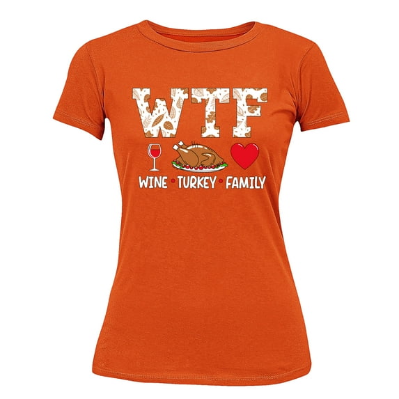 Wine Turkey Family Thanksgiving Dinner Funny Women's T-shirt For Women, 2XL, Orange