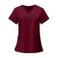 thumbnail image 1 of Wine V-Neck Women Scrub Tops – Soft Stretch with 3 Pockets for Medical & Nursing Use 4XL, 1 of 5