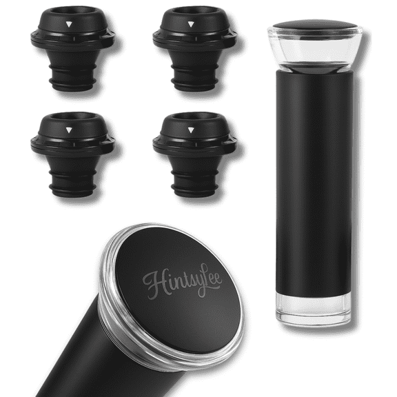 Wine Vacuum Pump & 4 Reusable Stoppers Airtight Wine Preserver Set Keeps Wine Fresh Up to 15 Days Manual Wine Saver Bottle Sealer Kit & Gift for Wine Lovers (Black)