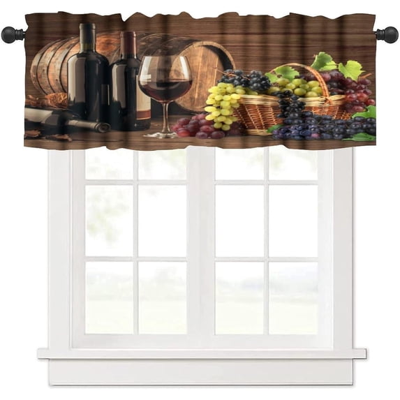 Wine Valance Curtains, Vintage Red Wine Grapes Windows Curtains Valance for Kitchen Dining Room Canteens Home Decor, 54x18in