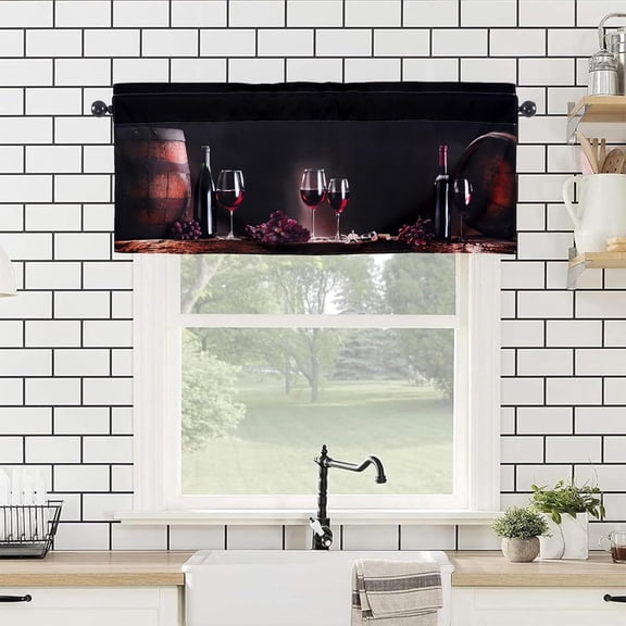 Wine Valances 54" W x 18" L - Wine Kitchen Curtains Valance for Windows Rod Pocket Wine Kitchen Decor Decorations