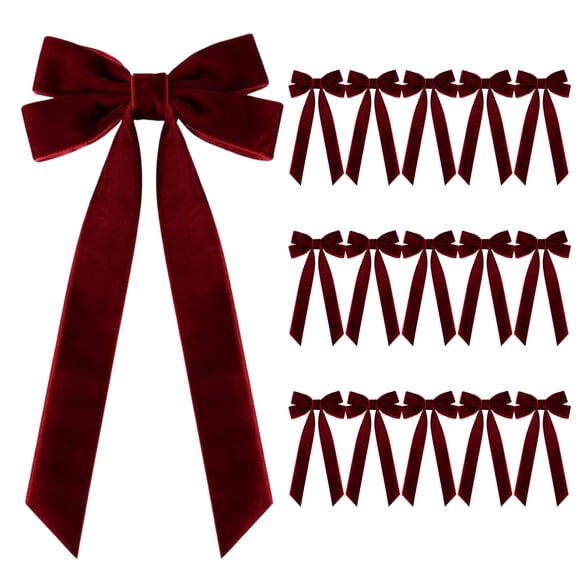 Wine Velvet Christmas Bows In Wine Shade For Decor 16 Pieces Made From Polyester