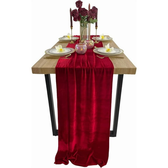 Wine Velvet Table Runner For Christmas And Wedding With 20X120 Inches Size For Elegant And Festive Table Settings