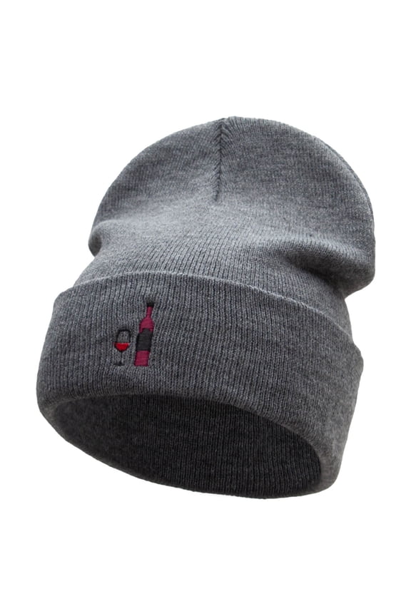 Wine Vibes Embroidered 12 Inch Long Knitted Beanie - Dk Grey OSFM