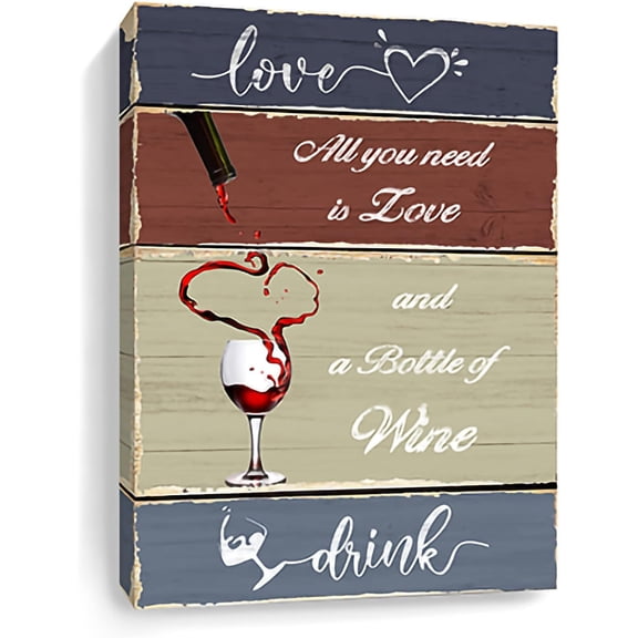 Wine Wall Art 12x16 IN Modern Kitchen Wall Decor Love Drink Poster Canvas Prints Artwork All You Need Is Love And A Bottle Off Wine Vintage Painting Home Decor Farmhouse Framed Picture Sign For Bar