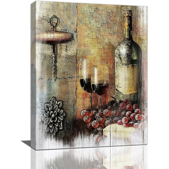 Wine Wall Art Red Wine Cups Kitchen Pictures for Wall Fruit Goblet Painting Prints Vintage Burgundy Framed Artwork Home Decor for Kitchen Dining Room Bar Pub Restaurant 12"x16"