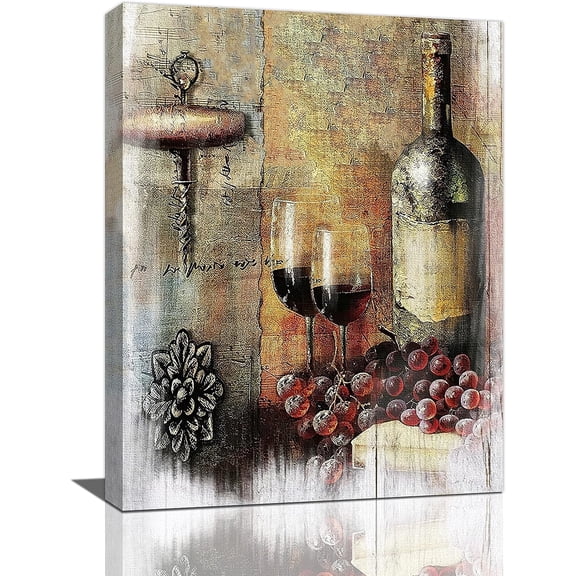 Wine Wall Art Red Wine Cups Kitchen Pictures for Wall Fruit Goblet Painting Prints Vintage Burgundy Framed Artwork Home Decor for Kitchen Dining Room Bar Pub Restaurant 12"x16"