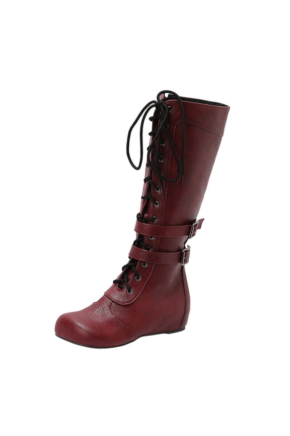 Wine Women Boots With Stable Heel Comfortable For Balance