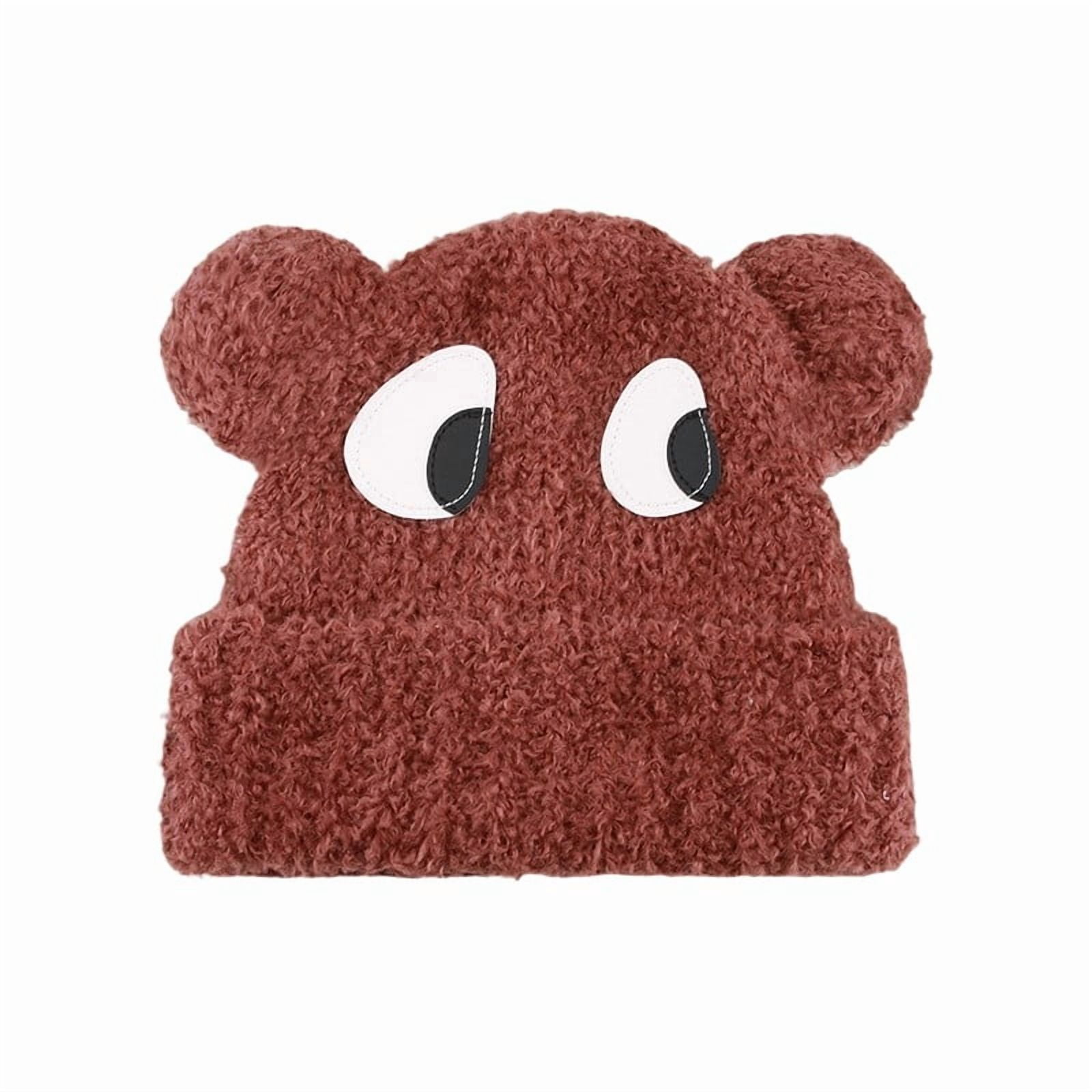 Wine Women Cute Dog Plush Hat With Big Eyes For Winter Wine Color Free ...