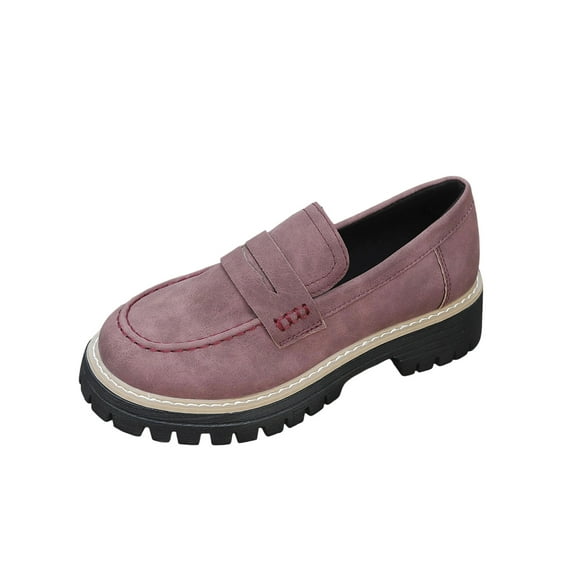 Wine Women'S Loafers Casual Shoes Chunky Heel Comfortable Slip-On Shoes For Outdoor Office Versatile Fall Winter Size 37