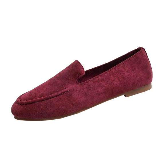 Wine Women'S Loafers Round Toe Closed Toe Slip On Flat Heel Comfortable Non Slip Casual Spring Autumn Outdoor Daily Wear For All Occasions Size 40