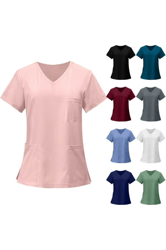 Pink Women's Anti-Wrinkle V-Neck Scrubs – Tailored Fit with 3 Pockets for Healthcare Jobs 4XL