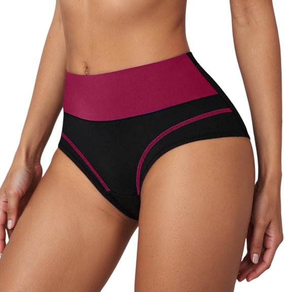 Wine Women's Panties Seamless High Waist Panties With Contrast Trim Soft Breathable Comfortable Underwear For Everyday Wear polyester