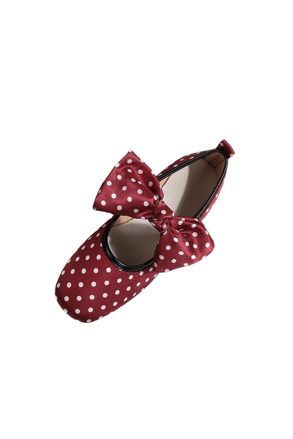 Wine Womens Casual Loafers Flat Shoes Bowknot Decor Polka Dot Print Soft Sole Versatile Shoes