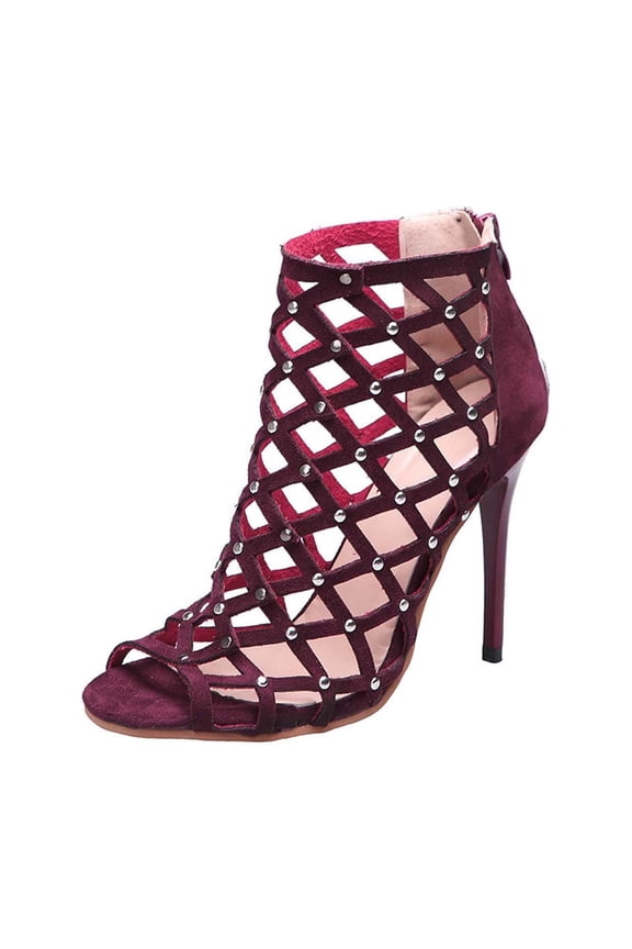 Wine Womens Heeled Sandals Peep Toe Open Toe Back Zipper Stiletto Heel Dressy Casual Shoes Includes Shoe Box Size 38 Eu 4.5 Uk 6.5 Us Foot Length 9.45 Inches 1Pc Per Order 1.17 Lbs