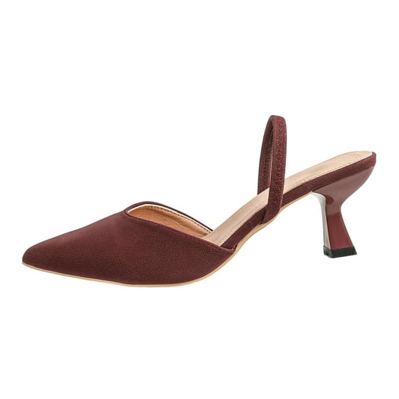 Wine Womens High Heels Square Heel Stiletto Back Strap Solid Color Pointed Toe Comfort Dress Shoes Suitable For Spring Summer Daily Wear Size 36