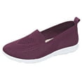 thumbnail image 1 of Wine Womens Knit Slip On Shoes Low Top Lightweight Comfortable Wedge Heel Open Toe Flats Spring And Summer Breathable Fabric Everyday Shoes Size 43, 1 of 6