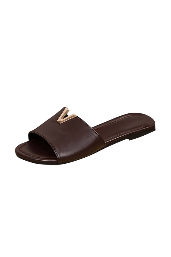 Wine Womens Open Toe Flat Sandals With V Shaped Buckle Detail Casual Vacation Shoes In Wine Red For Summer
