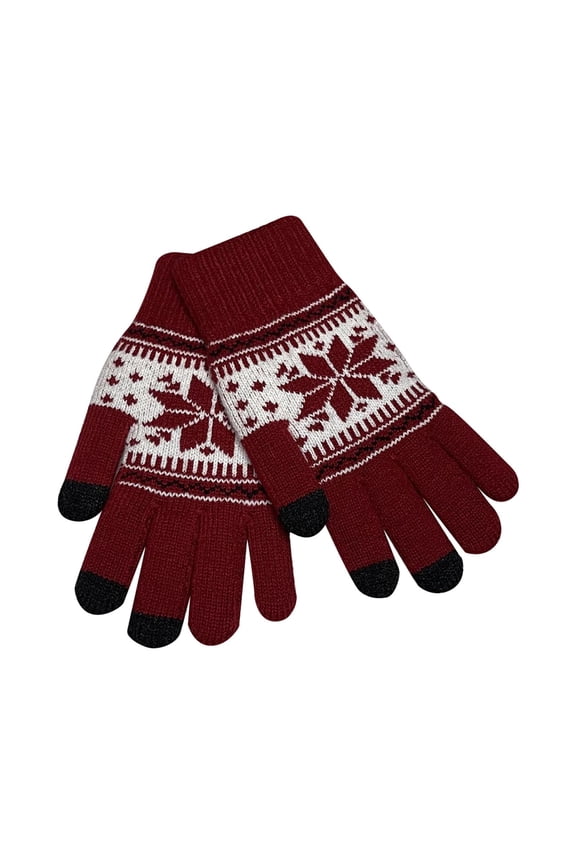 Wine Womens Plush Gloves With Snowflake Details Touchscreen And Thick For Cold Weather Comfort And Style
