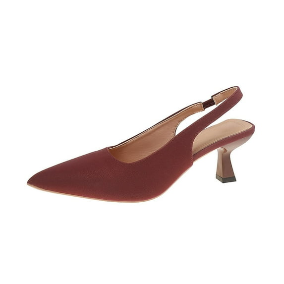 Wine Womens Slingback Block Heel Shoes Pointed Toe Padded Insole Versatile Pu Upper Deep Red Wine Tone Size 9