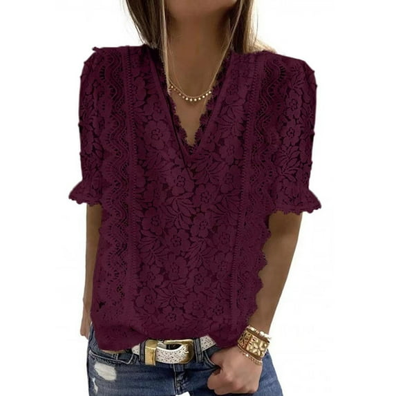 Wine XL WIZUTIZ T Shirts for Women up to 60% Off Plus Size Fluffy Loose Fit Cotton Soft Tshirts Short Sleeve Athletic Solid T-shirt Sports Ladies Shirts Vintage Plus Tee Breathable Crew Neck Blouse T