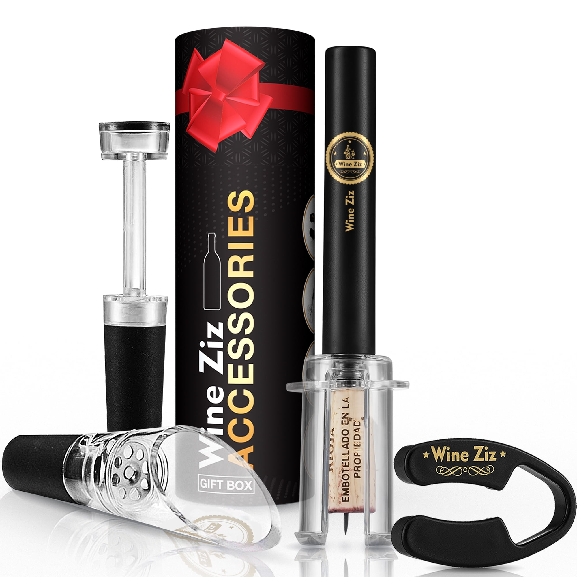 Wine Ziz Set Pump Opener, Foil Cutter, Aerator Pourer, Vacuum Stopper