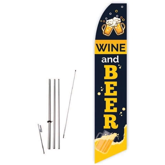 Wine and Beer Black Super Novo Feather Flag - Complete with 15ft Pole Set and Ground Spike
