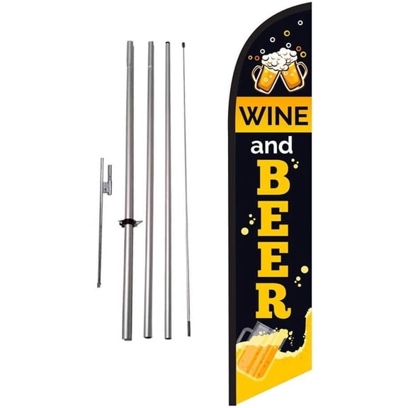 Wine and Beer Liquor Market Advertising Feather Banner Swooper Flag Sign with Flag Pole Kit and Ground Stake