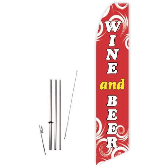 Wine and Beer Red Super Novo Feather Flag - Complete with 15ft Pole Set and Ground Spike