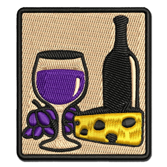 Wine and Cheese Applique Multi-Color Embroidered Hook & Loop Patch - 3 Inch Medium