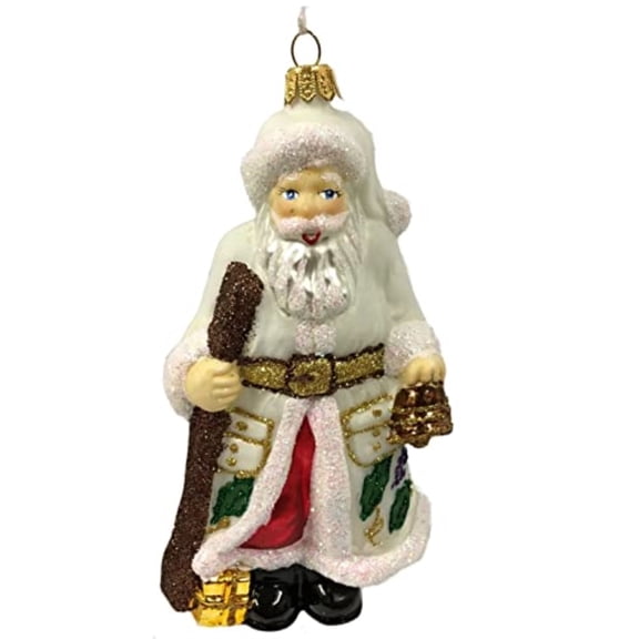 Wine and Grape Leaves Santa Claus with Staff Czech Glass Christmas Tree Ornament