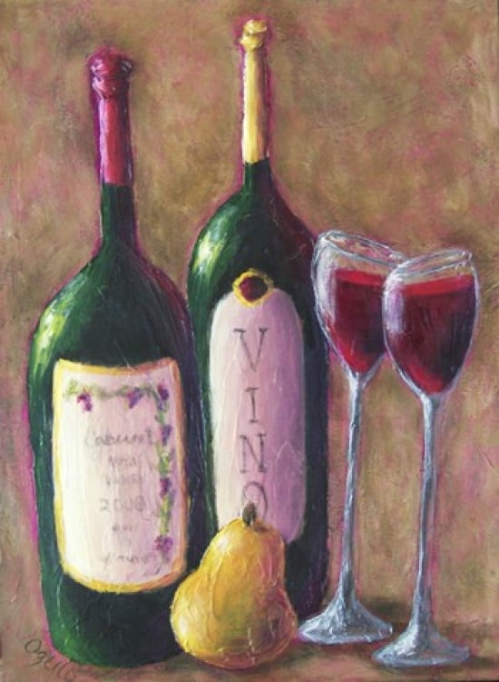 Wine and Pear for Two Canvas Art - Debra Ozello (18 x 24)