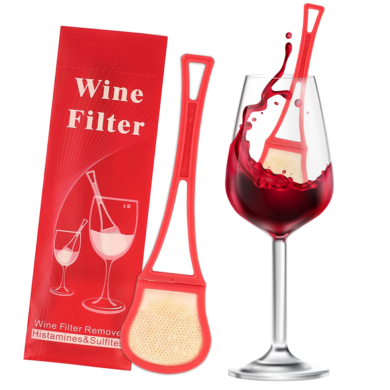 Wine filter Stick（8 pack,Red) Effectively remove sulfite, histamine