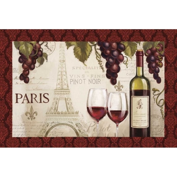 Wine in Paris I Damask Border Poster Print by Janelle Penner