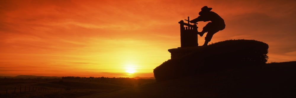Wine press sculpture at sunset Napa Valley California USA Canvas Art - Panoramic Images (36 x 12)