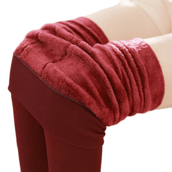 Wine red Autumn And Winter Padded Plus Velvet Leggings Women's High Waist Large Size Pearl Velvet Foot Warm Pants