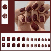 Wine-red Glamour Press-On Nails - 24PCS Short Square, Minimalist Style, Non-Toxic & Reusable