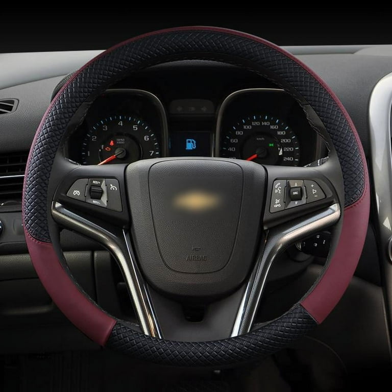 Wine red Leather Auto Steering Wheel Cover Anti slip steering wheel braid for Chevrolet Malibu