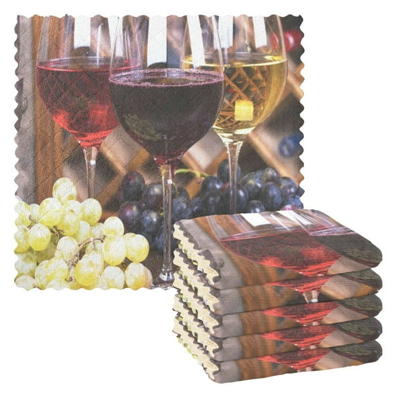 Wine with Grapes Kitchen Cloth Dish Towels for Drying Washing Absorbent Dish Rags Reusable soft kitchen dishcloth set 6 Pack