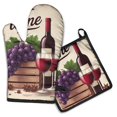 thumbnail image 1 of Wine with Grapes Kitchen Oven Mitt and Pot Holder Sets 2 Pcs for Baking, Cooking and Grilling, Heat Resistant Up To 392 °F, 1 of 7