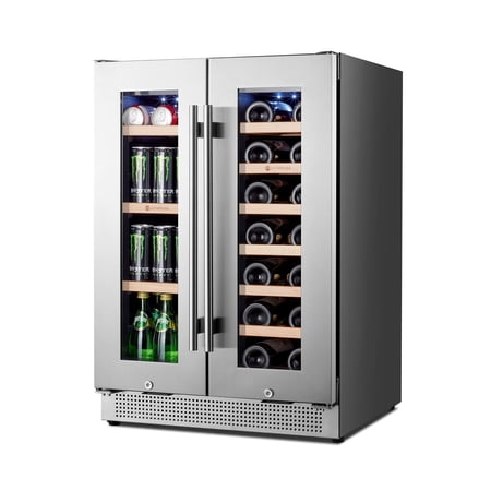 WineBoss 24 Inch 20 Bottles 88 Cans Dual Zone Beverage Refrigerator Stainless Steel Under Counter With Adjustable Shelves Compressor For Home Office