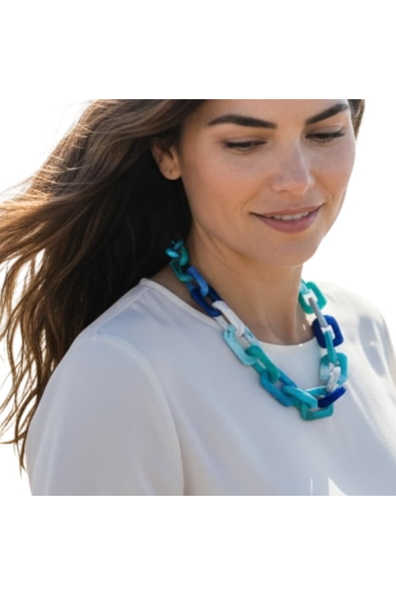 Chunky Acrylic Chain Necklace for Women Blue Marble Statement