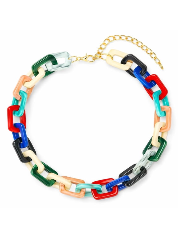Chunky Acrylic Link Chain Necklace for Women Multicolor Statement
