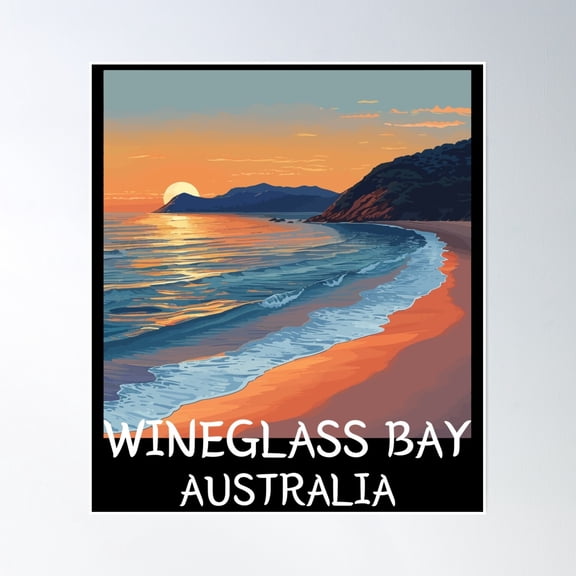 Wineglass Bay - Australia (With White Lettering) Poster Wall Art, Modern Wall Decor, 8x12 UNFRAMED